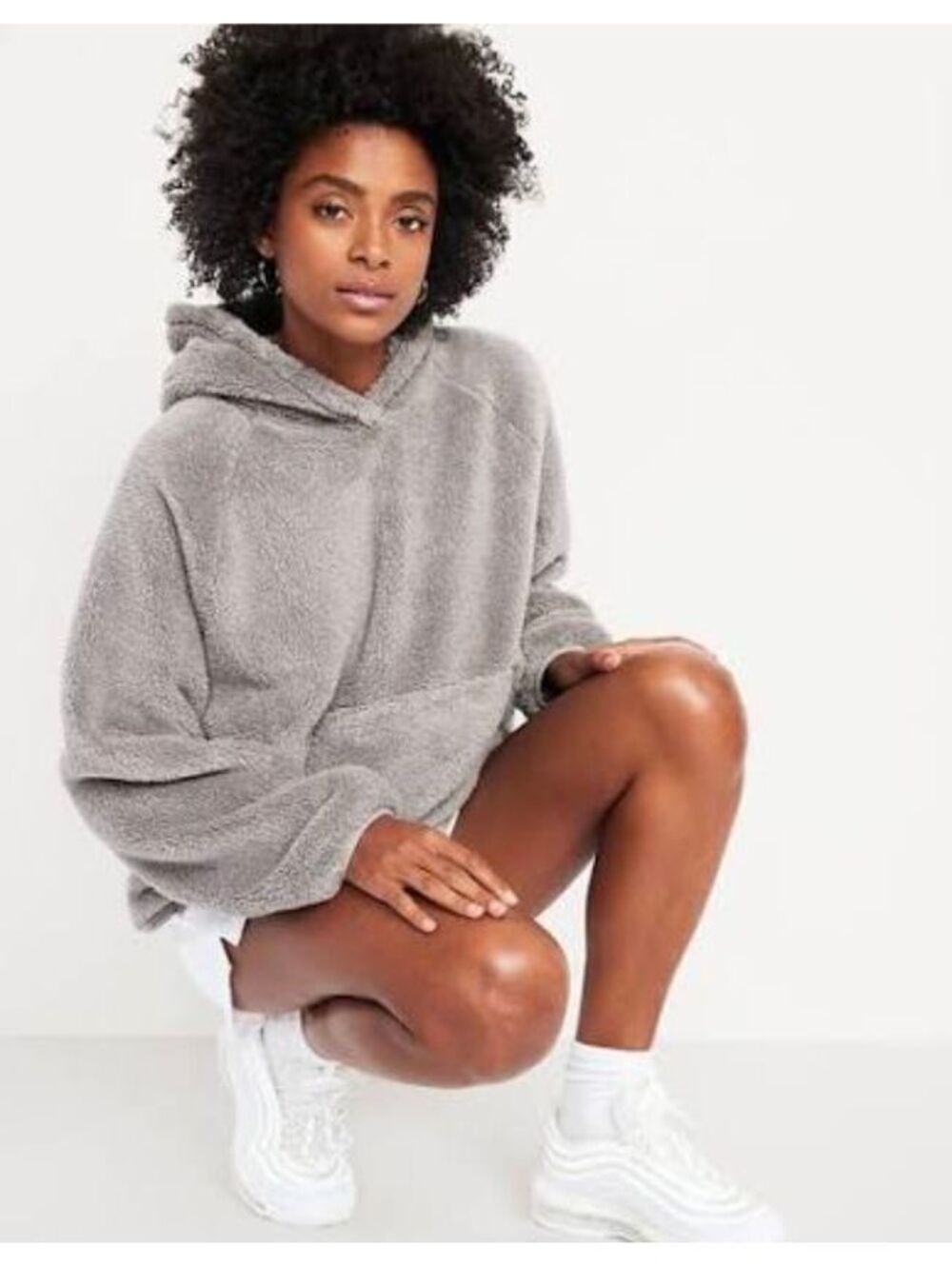 Old Navy Oversized Sherpa Pullover Hoodie gray Basalt
